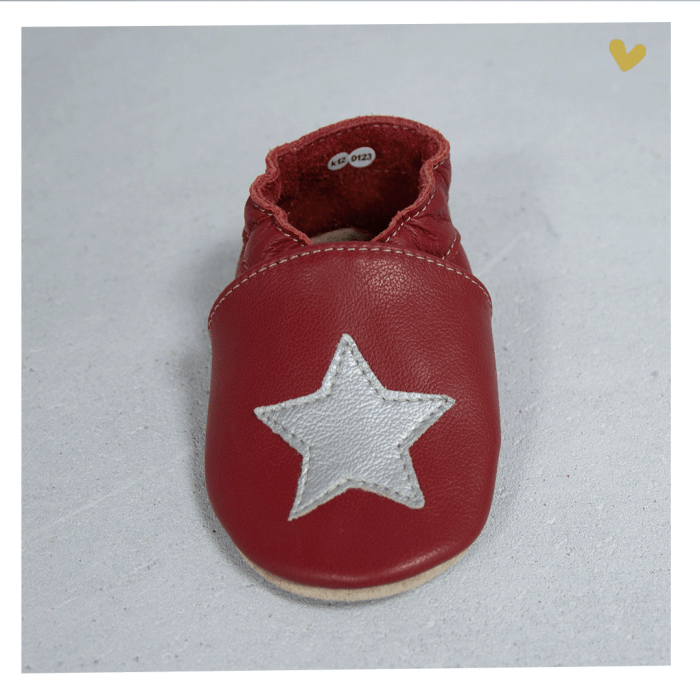 Zapato baBice barefoot de piel con suela blanda Granate con estrella - Imagen 4
