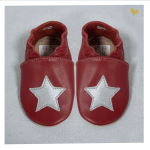 Zapato baBice barefoot de piel con suela blanda Granate con estrella