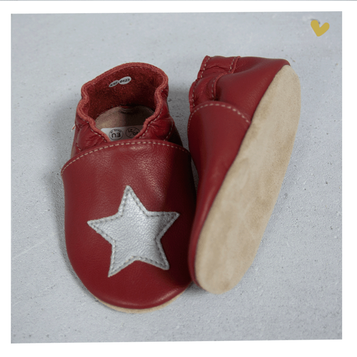 Zapato baBice barefoot de piel con suela blanda Granate con estrella - Imagen 2