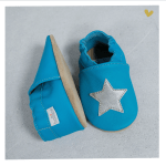 Zapato baBice barefoot de piel con suela blanda Azul con estrella - Imagen 3