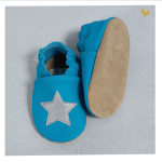 Zapato baBice barefoot de piel con suela blanda Azul con estrella - Imagen 2