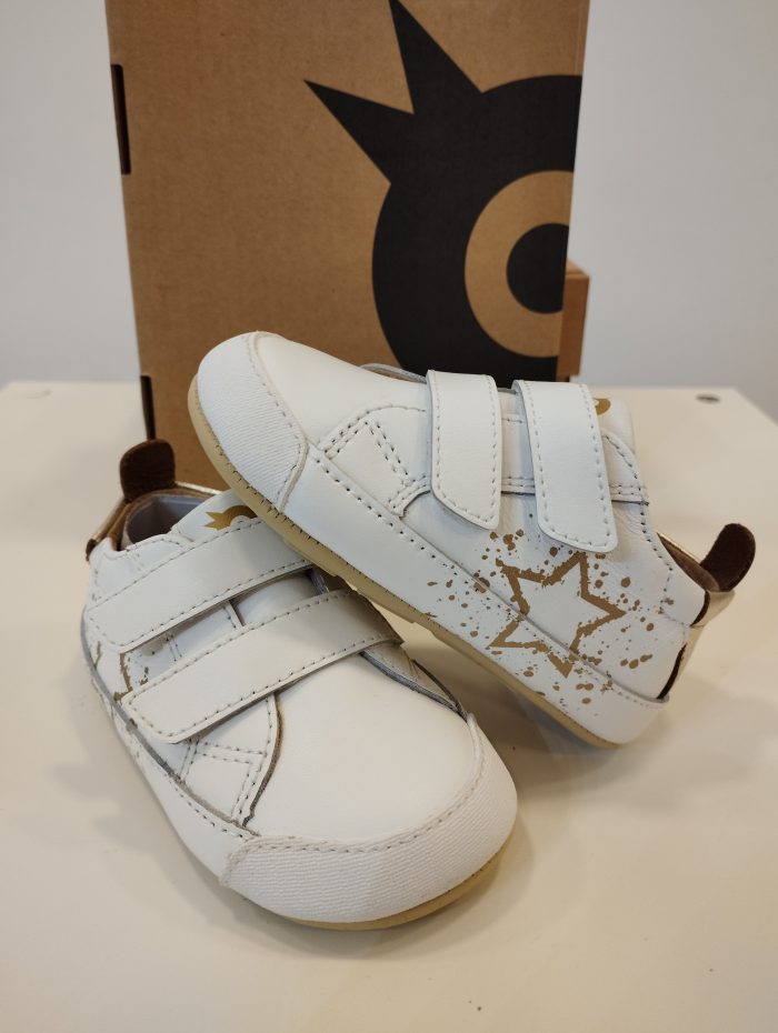 Deportiva respetuosa de primeros pasos Old Soles 0082RT Baby Splash Blanca y dorada - Imagen 4