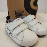Deportiva respetuosa de primeros pasos Old Soles 0082RT Baby Splash Blanca y azul